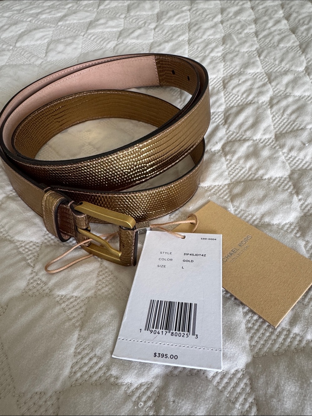 Michael Kors Collection Gold Lizard-Texture Leather Belt with Gold Buckle